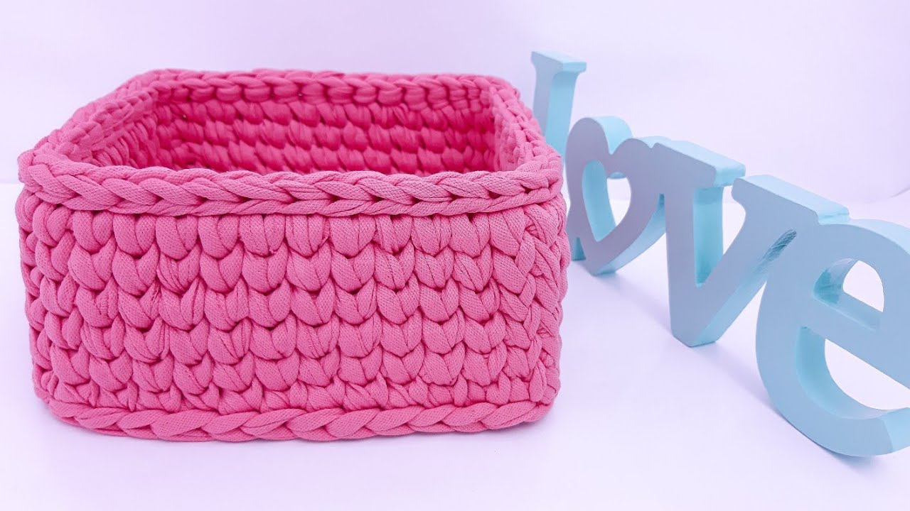 CESTO QUADRADO CROCHE FIO DE MALHA