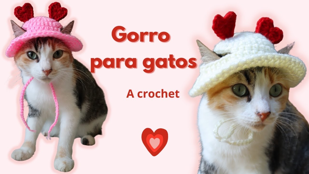 gorrito para gatos a crochet | San Valentín 💗| cat hat crochet TUTORIAL✨