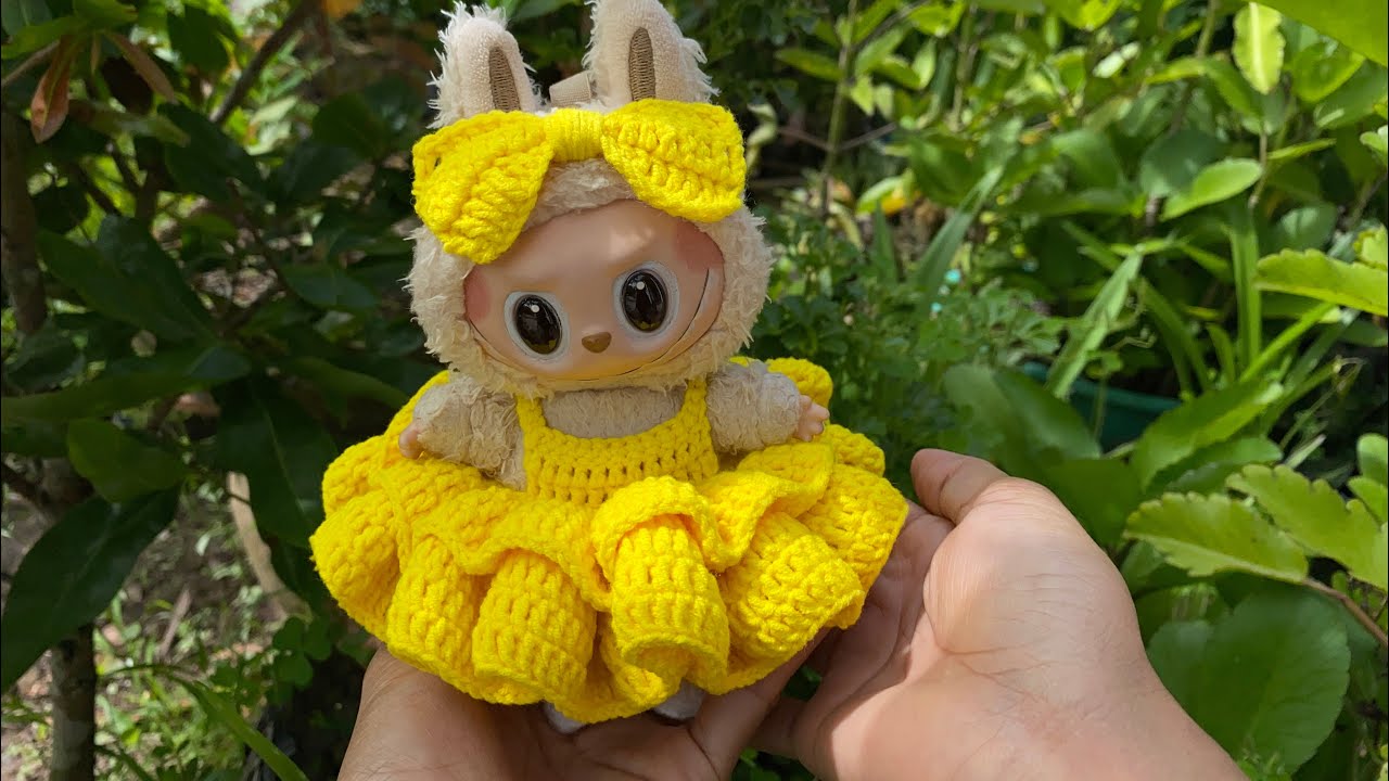 How to crochet dress for LaBuBu 17cm/ Crochet clothes & accessories for LaBuBu/ Crochet tutorial/DIY