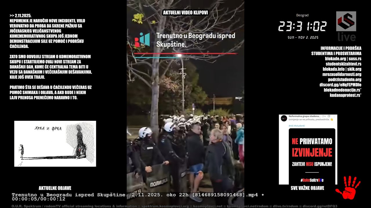 INCIDENTI KOD ĆACILENDA ISPRED SKUP&Scaron;TINE. SRBIJA PROTESTI UŽIVO 2.11.2025.