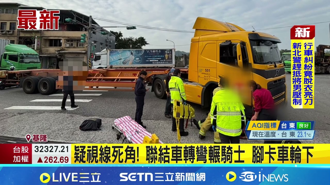 疑視線死角! 聯結車轉彎輾騎士 腳卡車輪下 視線死角釀禍 騎士腳遭輾送醫 幸意識清楚｜三立新聞網 SETN.com