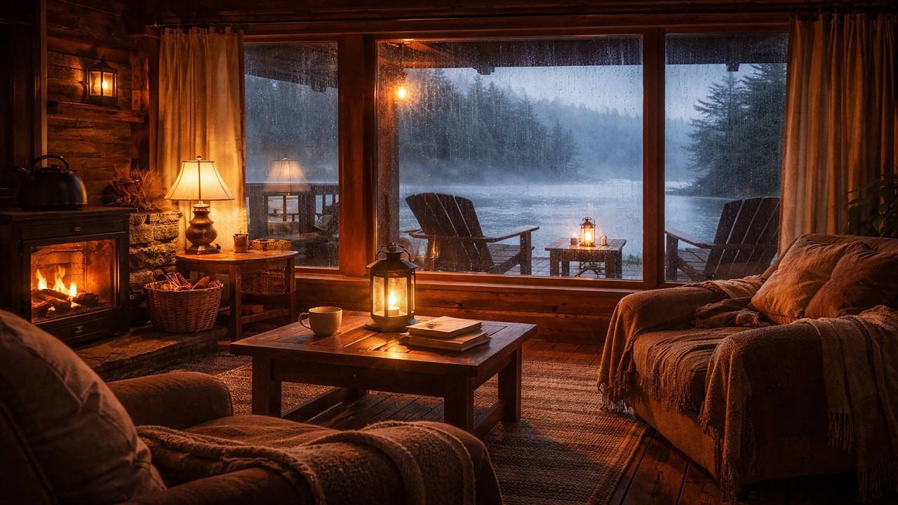 Rainstorm Over a Wooden Lake House - 10 Hours - Black Screen