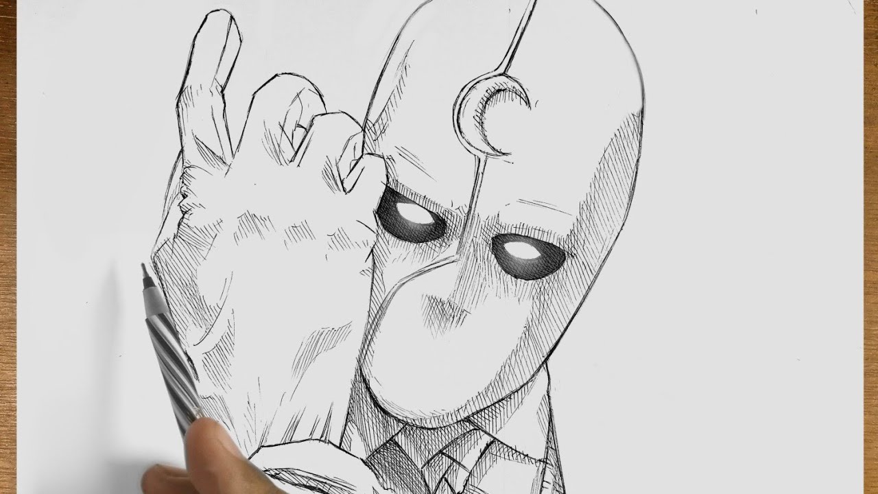Drawing Mr. KNIGHT from MOON KNIGHT | USING ONLY 1 PEN | Drawing Marvel characters