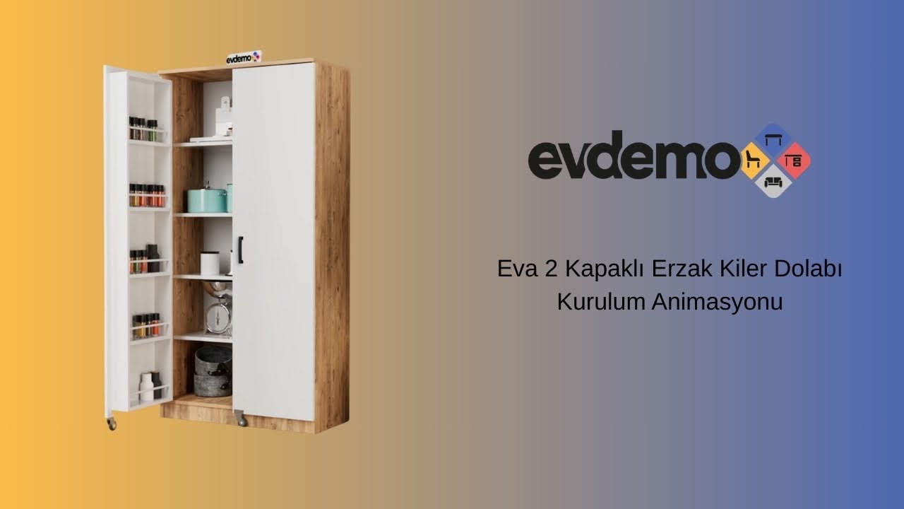 EVDEMO Eva 2 Kapaklı Erzak Kiler Dolabı Kurulum Animasyonu
