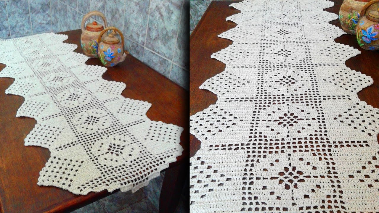 TRILHO DE MESA FEITO NO CROCHÊ FILÉ TUTORIAL CROCHÊ PASSO A PASSO .