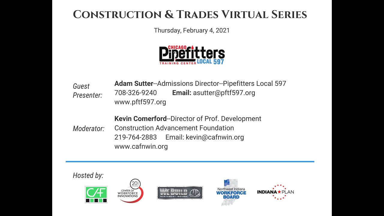 Construction & Skilled Trades Day Virtual Series 6: Pipefitters Apprenticeship