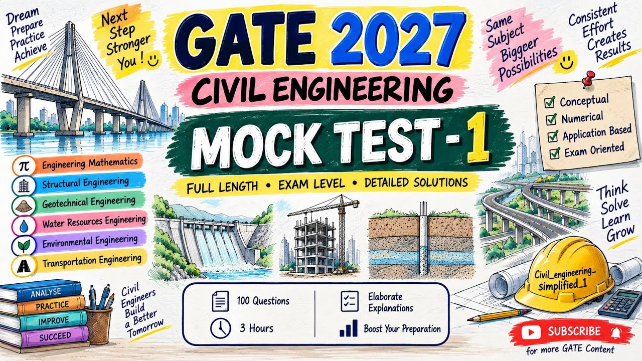 GATE 2027 Civil Engineering Mock Test series 1 | HARD Level | 20 Questions | MCQ + MSQ + NAT