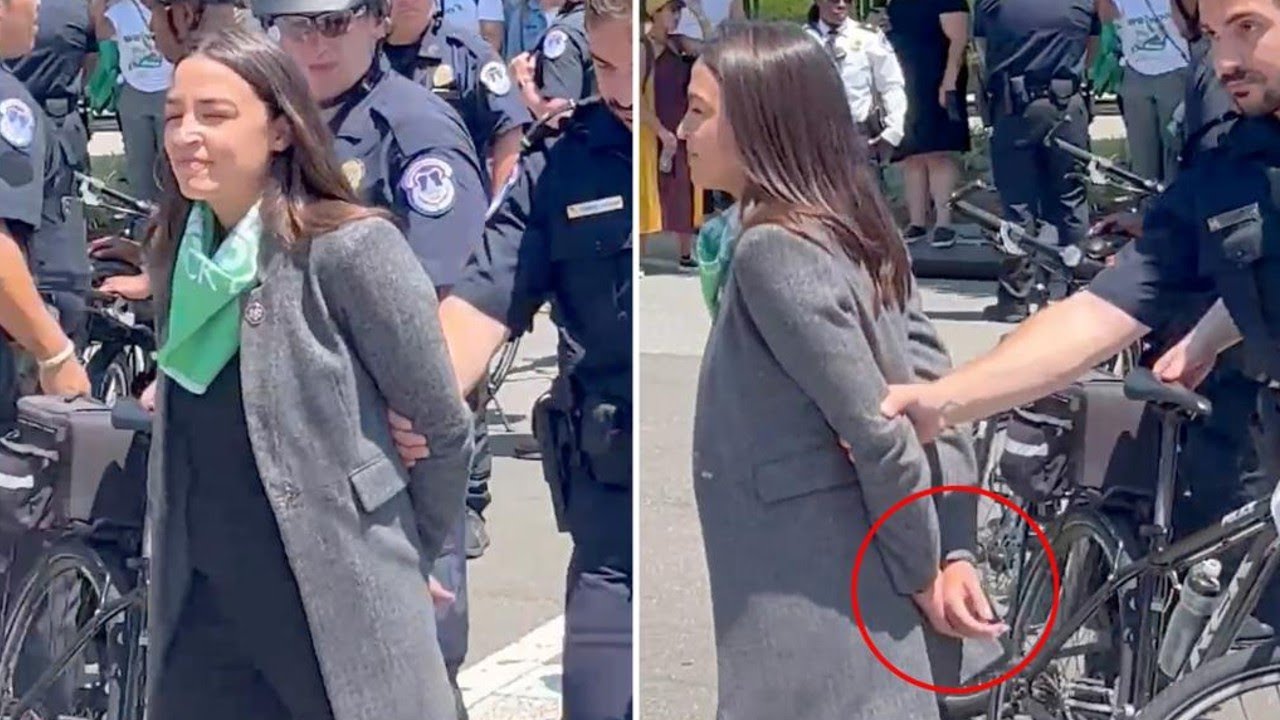 AOC Pretends To Be Handcuffed As She Is Escorted Away From The Supreme Court