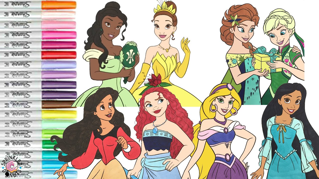 Disney Princess Coloring Book Compilation Color Swap Moana Ariel Jasmine Tiana Belle Anna Elsa