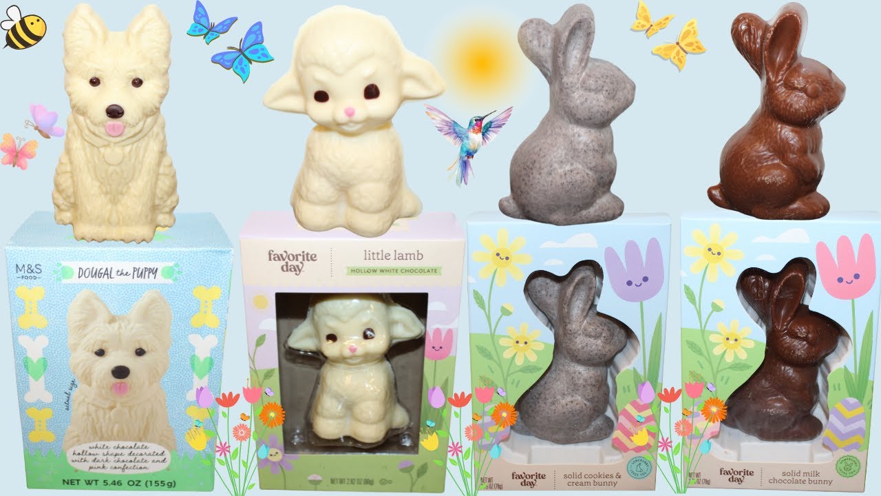 M&S Dougal the Puppy, Favorite Day (Target) Little Lamb, Cookies & Cream and Milk Chocolate Bunny