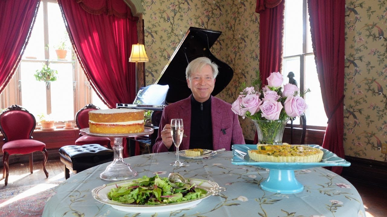Elegant Coronation Lunch with Quiche, Cake, and Flowers!