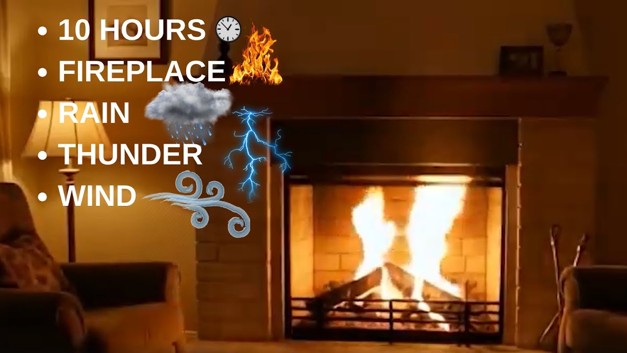 10 Hours Fireplace with Rain Sounds – Deep Sleep, Relax, Study