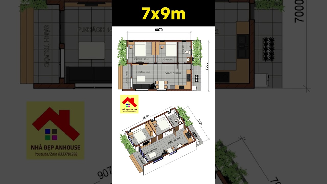 Nh&agrave; cấp 4 n&ocirc;ng th&ocirc;n gi&aacute; rẻ 7x9m, plan house 7x9m, #anhouse #viral #nhacap4giare