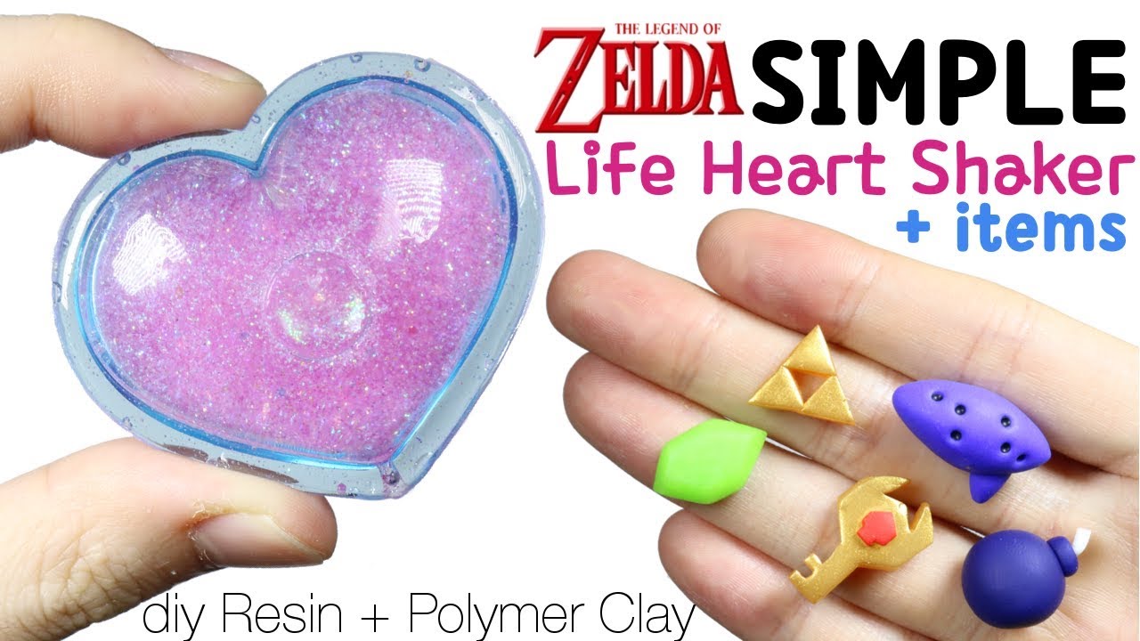 How to DIY Super Easy Legend of Zelda Life Heart Shaker + Game item Polymer Clay/Resin Tutorial