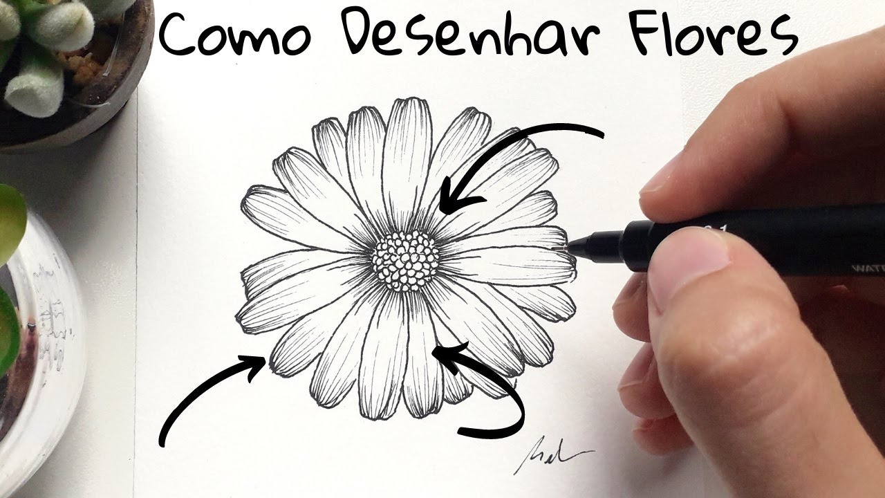 COMO DESENHAR FLORES FÁCEIS E BONITAS PASSO A PASSO – Tutorial de desenho   Decoração – Nanquim