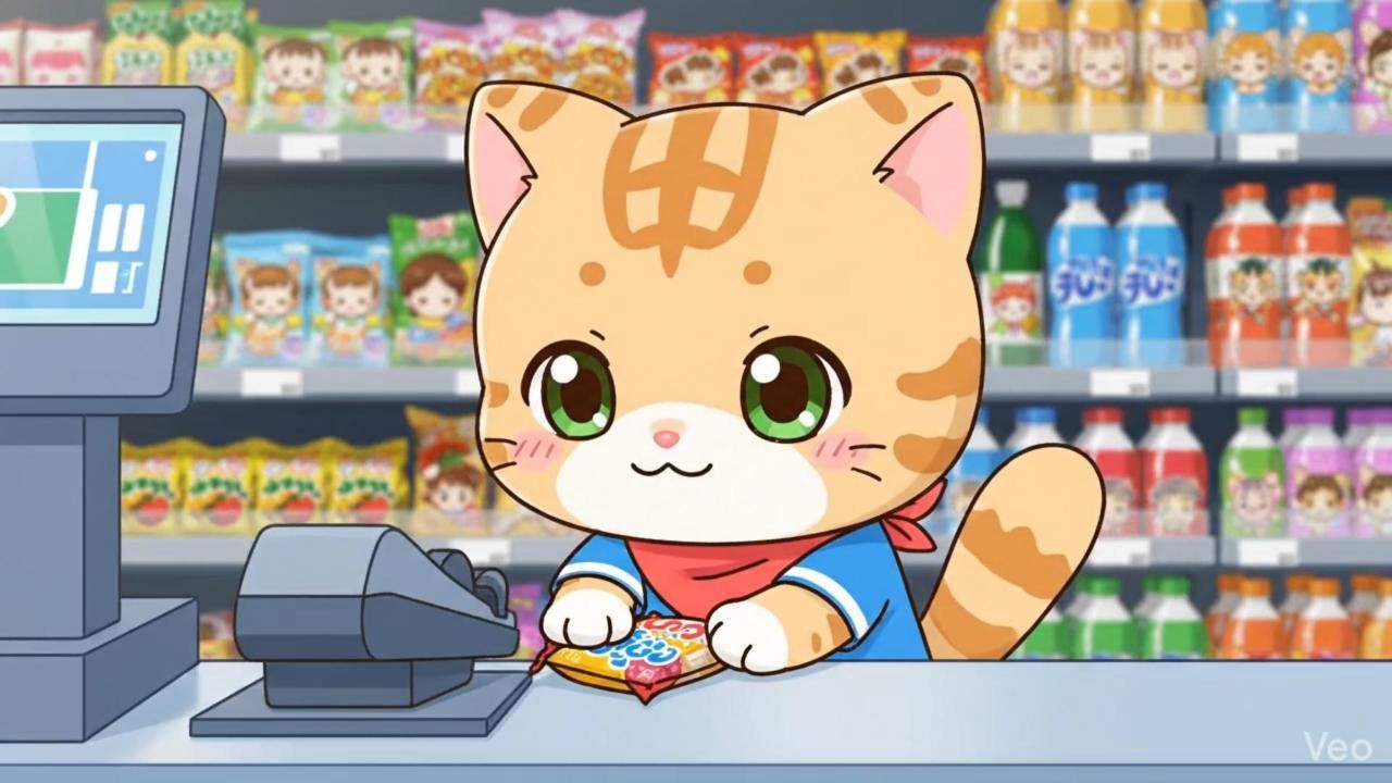 コンビニ店員になったAI猫、仕事よりチュール優先！？