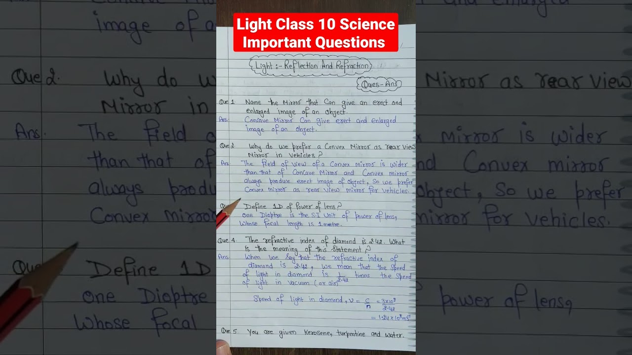 light Reflection and Refraction Class 10 Science Most Important Questions for Boards | #shorts #cbse