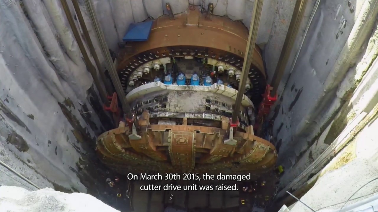 Bertha- Raising tunnel boring machine Bertha from below