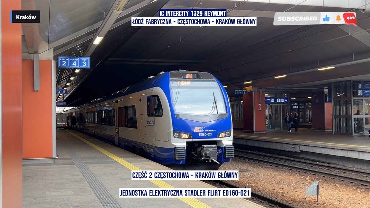 IC InterCity 1329 REYMONT Łódź Fabryczna - Częstochowa - Kraków Główny cz.2 Polska z okna pociągu.