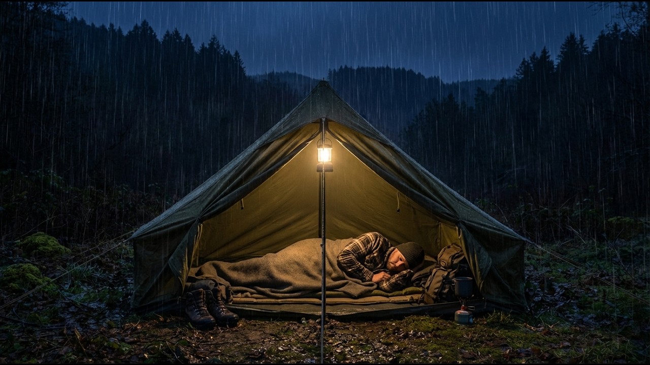 Torrential Rain on a Camping Tent 🌲 Dark Forest Rain Sounds All Night