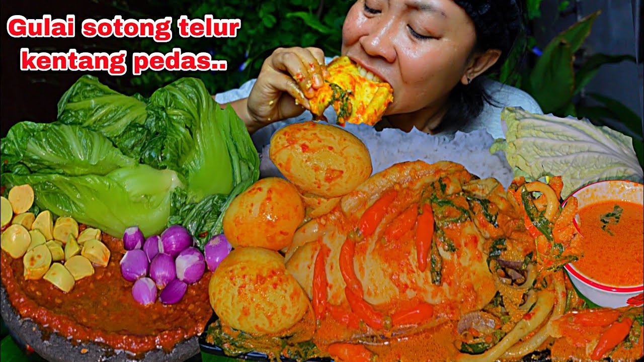 KELAPARAN SAMPAI NAMBAH 🤤‼️GULAI PEDAS SOTONG TELUR KENTANG ,SAMBEL DAN LALAPAN 