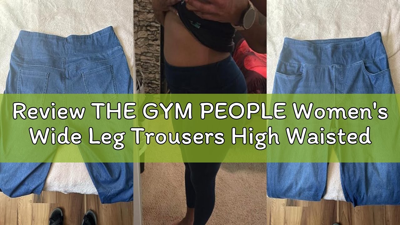 Review THE GYM PEOPLE Women's Wide Leg Trousers High Waisted Stretchy Tummy Control Flared Jeans Pul