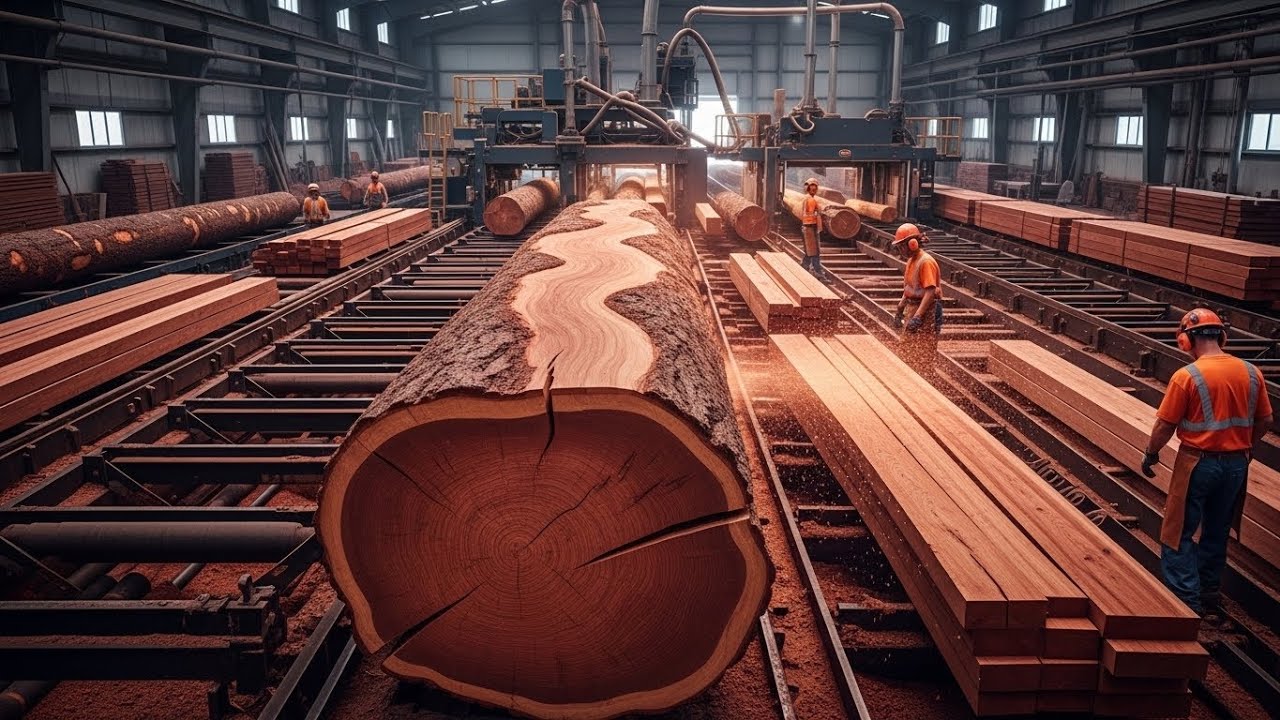 Inside the Mahogany Sawmill – Cutting Red Gold for Luxury Cabinets (Full Process)
