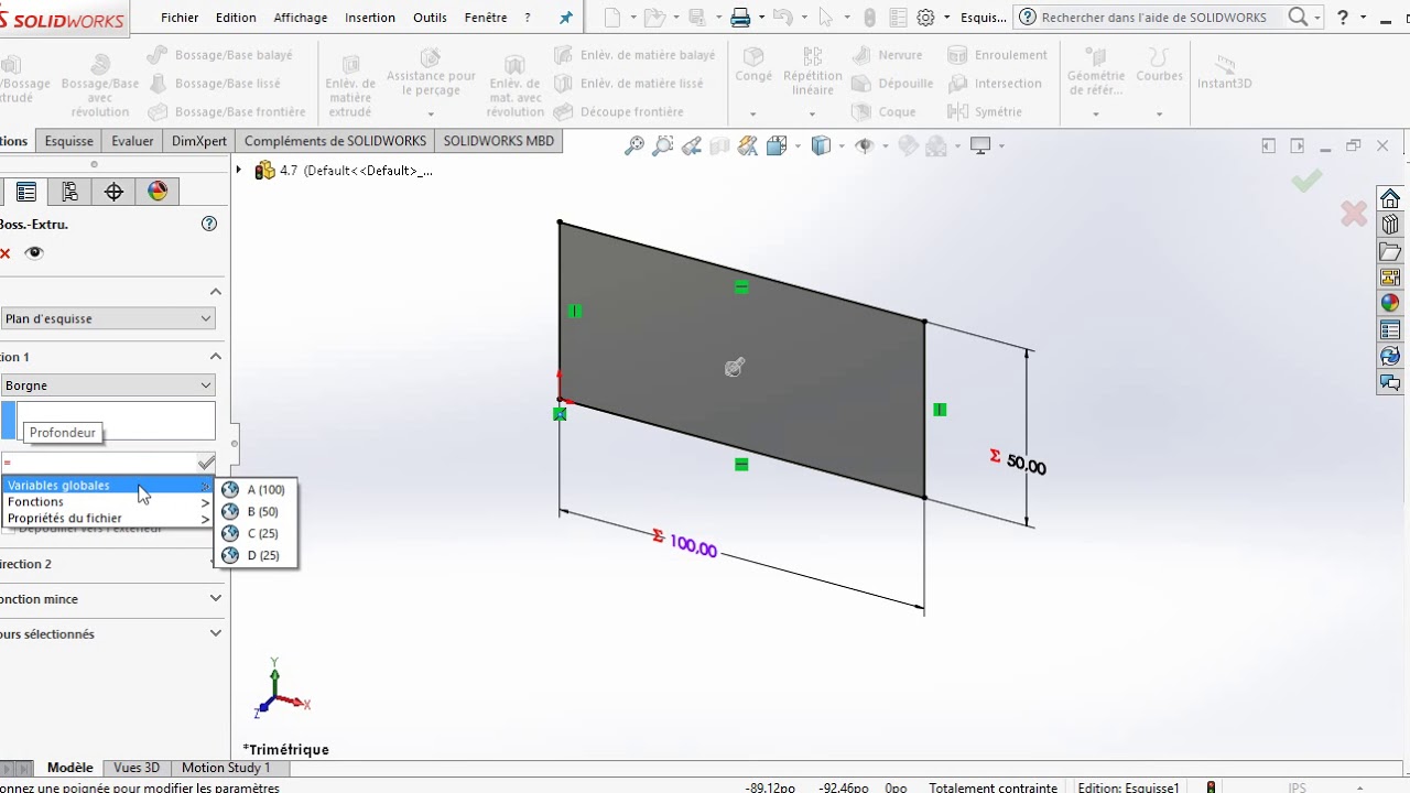 Solidworks   Using equations and linked variables
