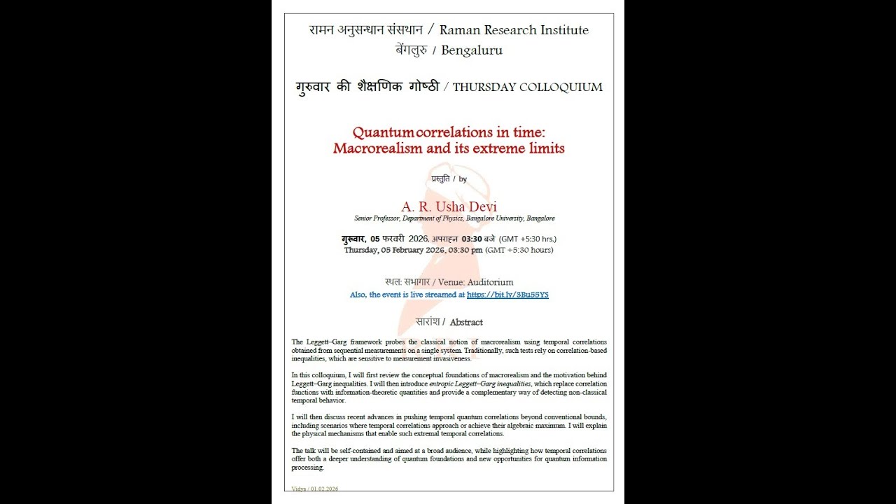THURSDAY COLLOQUIUM | Quantum correlations in time: Macrorealism and its extreme limits