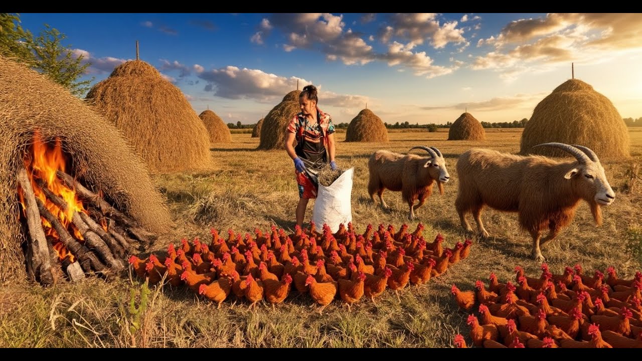 🌾 Village Life in 4K – 1 Hour of Rural Serenity | Hay Gathering & 🔥 Bonfire #villagelife #rurallife