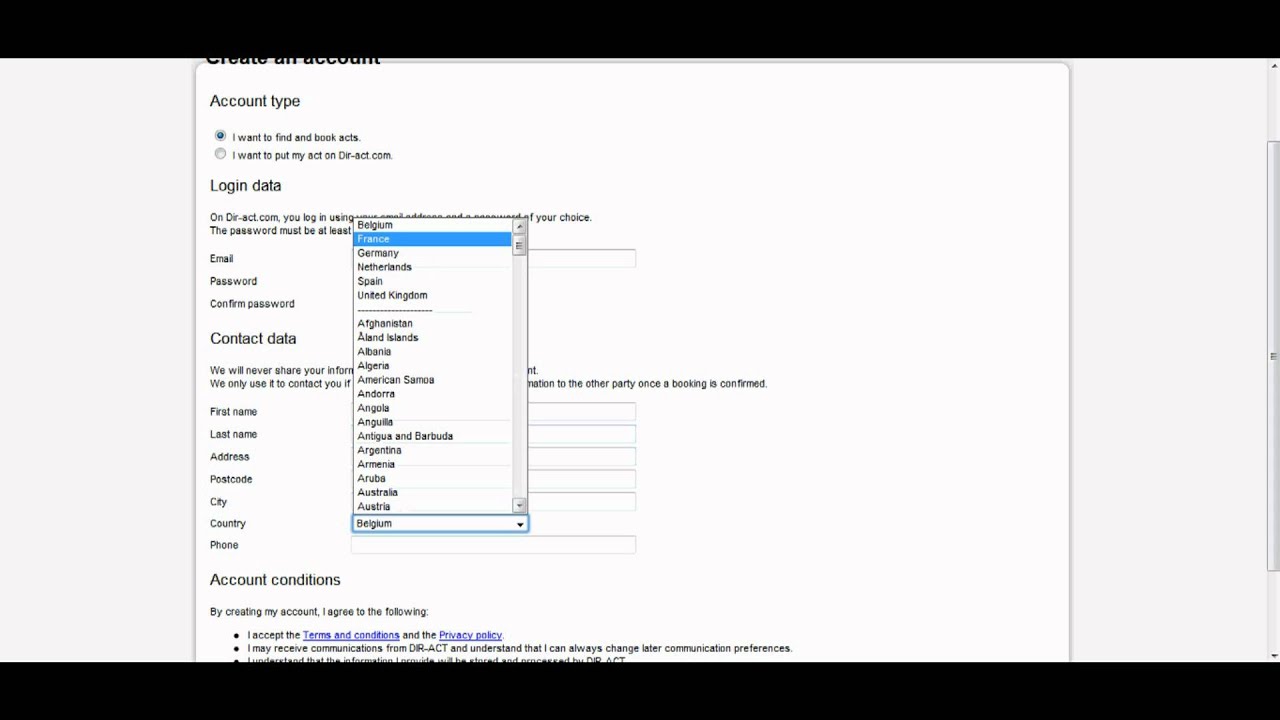 Tutorial: How to create a bookers account on dir-act.com