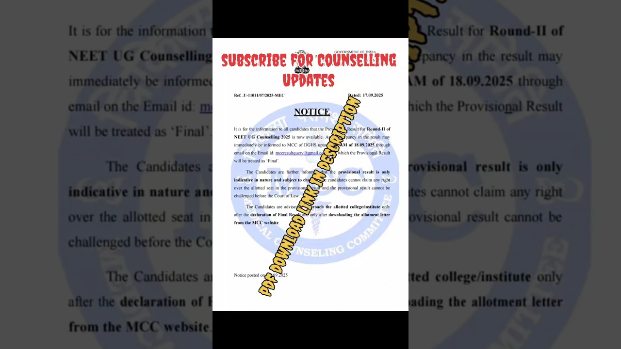 Provisional Result of Round II of NEET UG Counseling 2025 declared!#mcc !R 2 mcc result declared