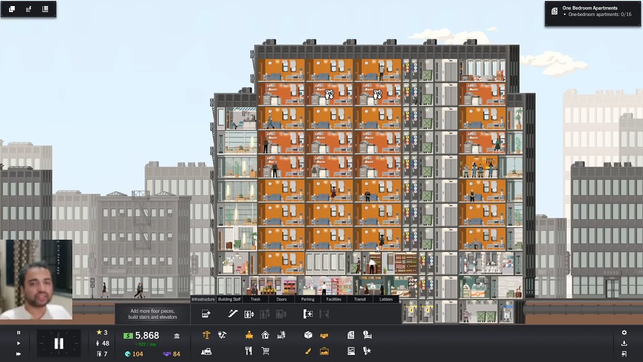 Building Apartments in Project Highrise Hard Difficulty in Narrow Plot - Part 1 [ENG]