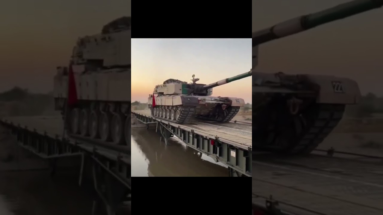 INDIAN ARMY Arjun Mk1 tank crossing the DRDO 46m MLC 70 modular bridge