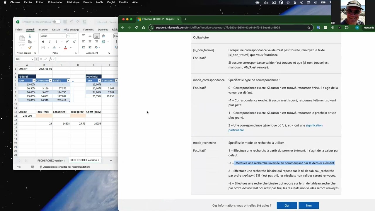 Exemple d'utilisation de la RECHERCHEX dans Excel