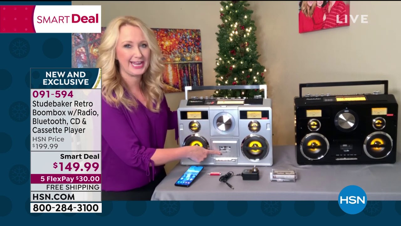 Studebaker 80's Retro Bluetooth Boombox w/Radio, Cassett...