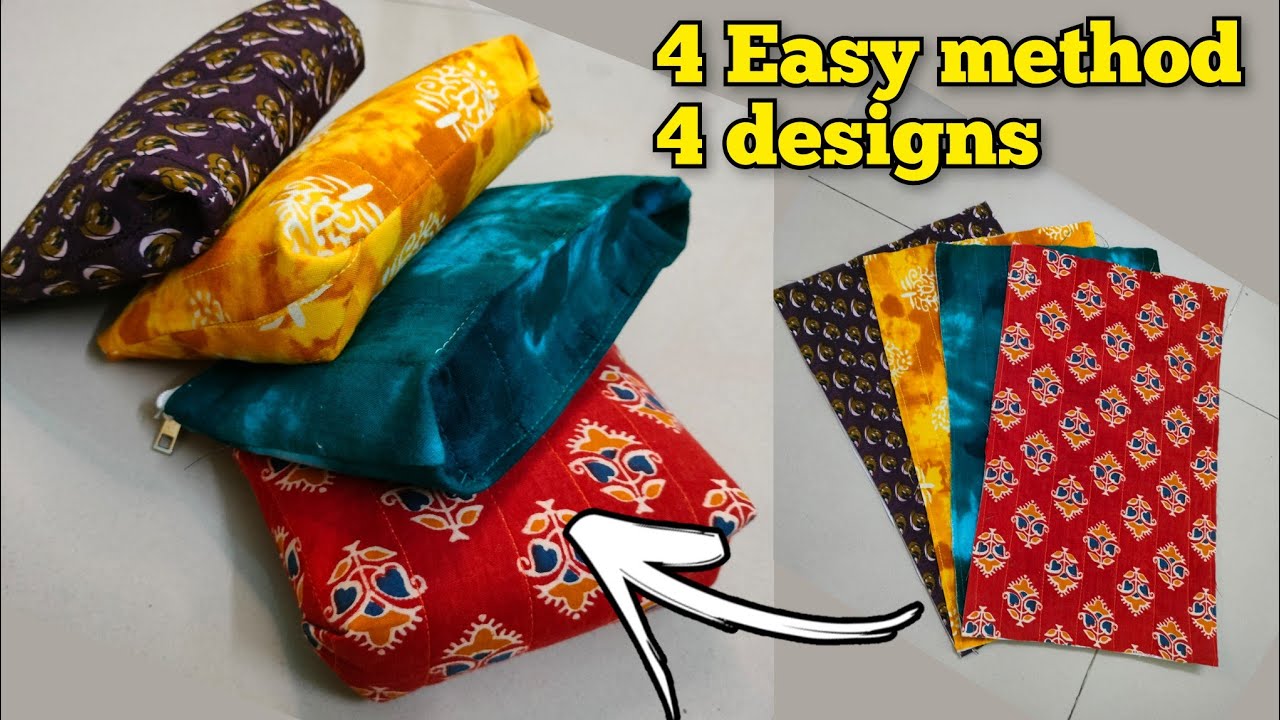 ⭐4 Folding methods- Just one fold pouch cutting and stitching/ How to Make pouch/ bag making at home