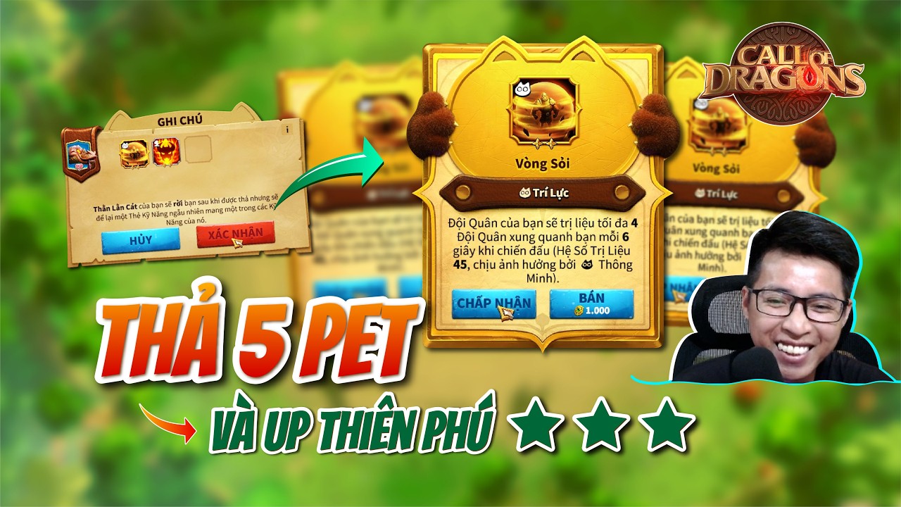 THẢ PET 5 CON PET THIÊN PHÚ 2 SAO - STP ĐƯỢC GÌ? | Call of Dragon | Quá trình up pet lên 3 sao