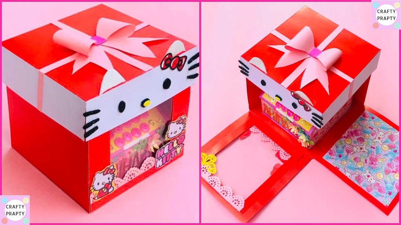 How to make Hello kitty Paper Gift Box /DIY Gift box for explosion box