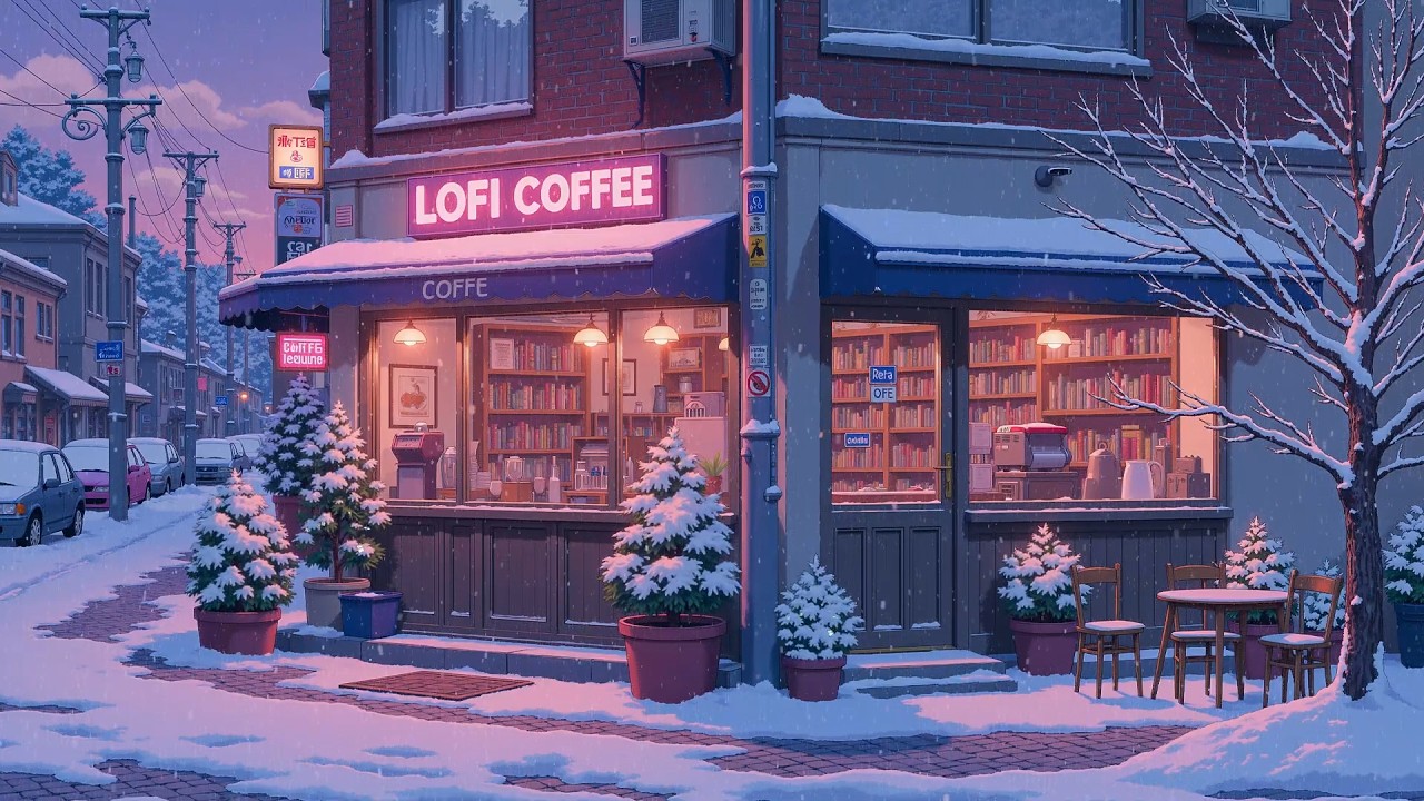 Quiet Winter Café ❄️ Snowy Street Lofi ☕ Cozy Coffee Shop Ambience for Relax, Study & Work.