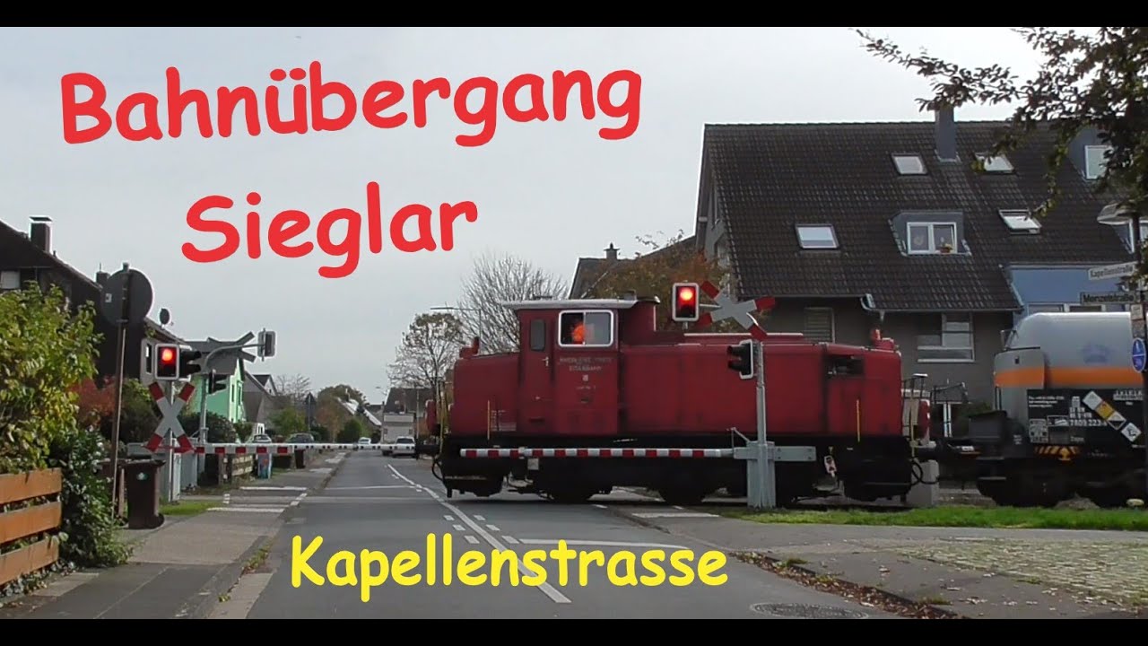 Bahn&uuml;bergang Sieglar | Ampel Halbschranke | level crossing beschrankter B&Uuml; G&uuml;terzug Kesselwagen Bahn