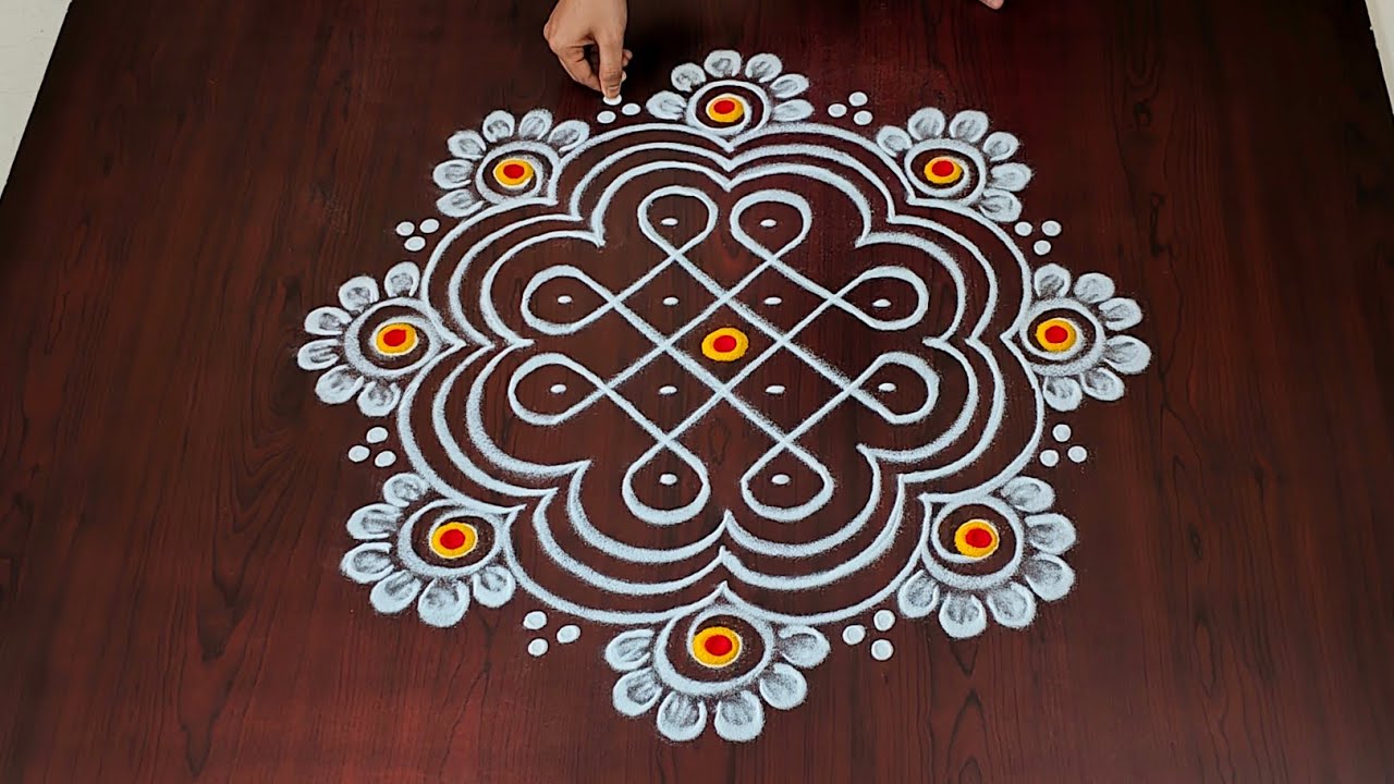 4&times;2dots easy rangoli|daily muggulu|thipkyanchi,festival rangoli|simple rangoli kolam#Nice Rangoli