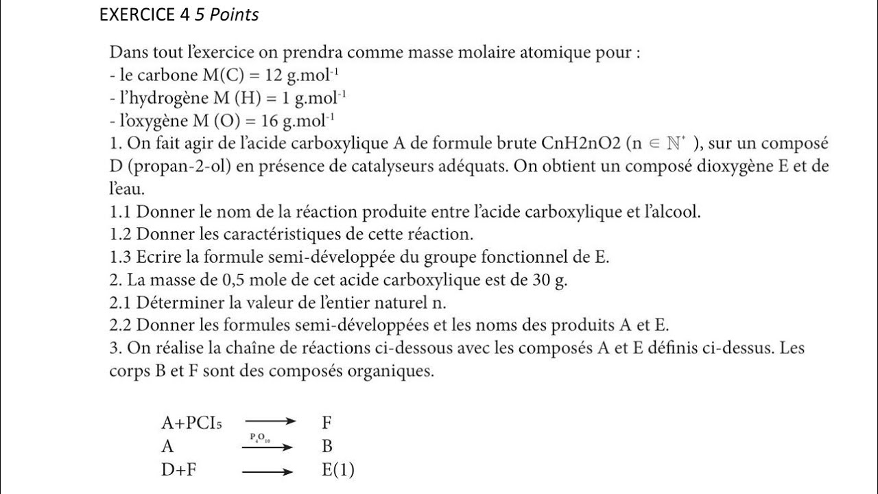 sujet Physique Chimie O. Type Bac 2025