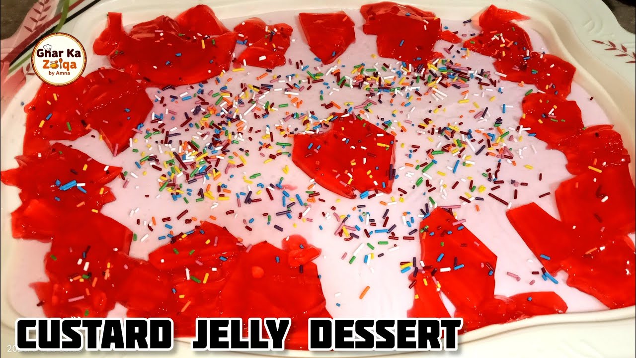 Creamy Custard Jelly Cake Dessert | Strawberry Custard Jelly Dessert