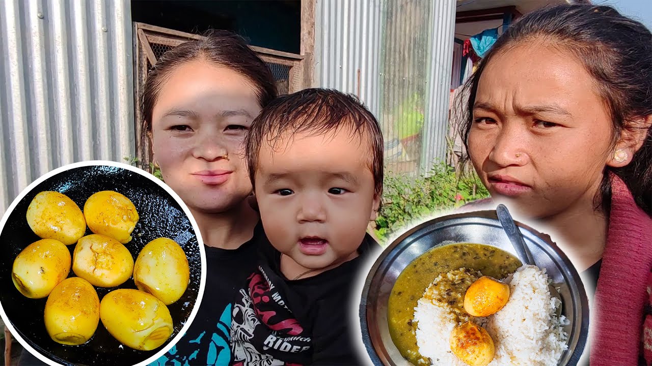 Boiled Fry Egg Recipe & Lentils With Rice Cooking and Eating in Village Kitchen अण्डा र दाल संग भात