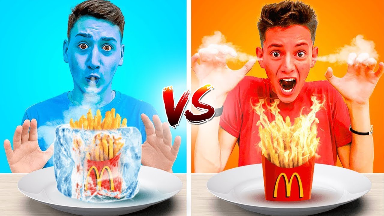 MANGIO SOLO CIBO FREDDO vs CALDO per 24 ORE! 🔥🧊 Food Challenge su Cap e Kazu
