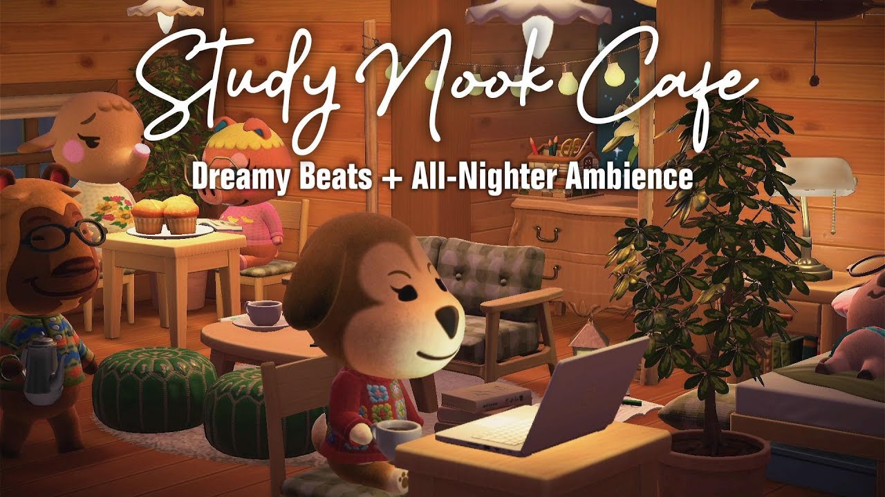 Study Nook Cafe ☕️✨️ Late Night Work Lofi | Animal Crossing Library Ambience | Study BGM Work Music
