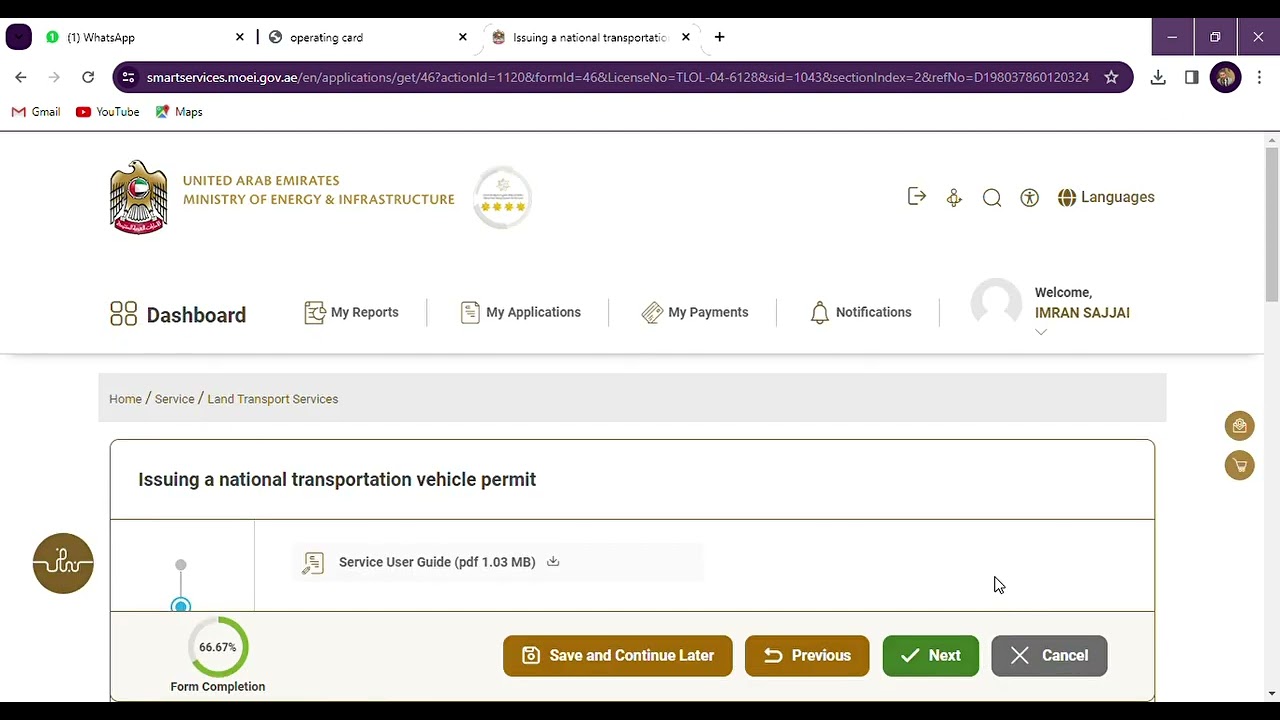 operating card  for national vehicle