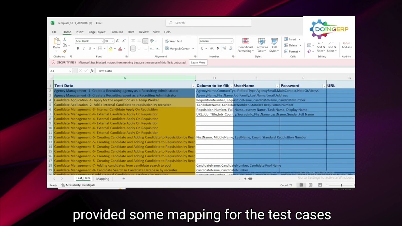 How to fill Test Data Sheet