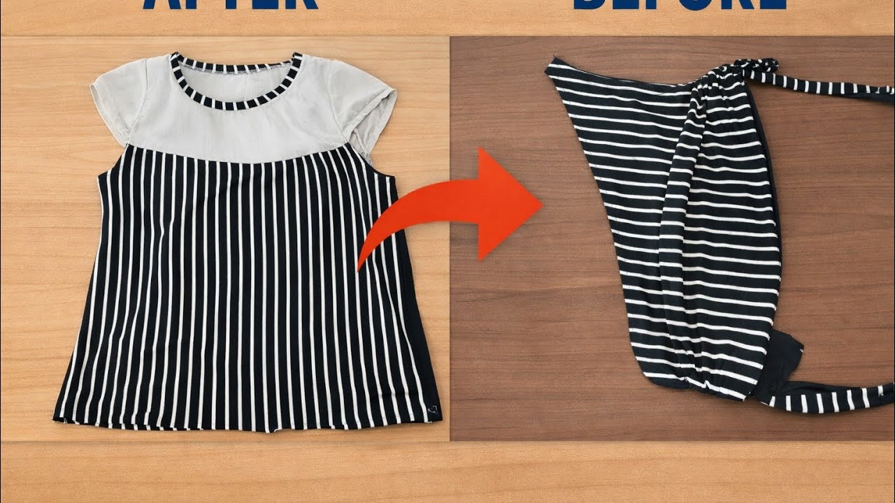 Turn an Old T-Shirt into a Stunning Blouse 😱✂️ | Easy No-Sew Clothing Upcycle DIY